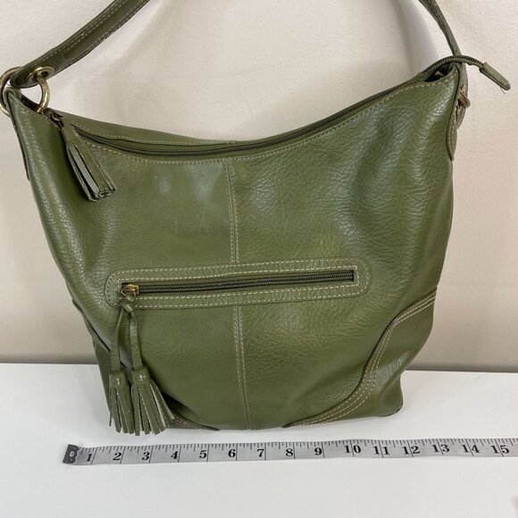 Vintage Leather Shoulder Handbag Earthy Forest Moss Green Olive Medium Hilfiger - Picture 11 of 16